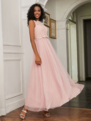 A-Line Sleeveless Tulle Floor-Length Dress Dusty Rose