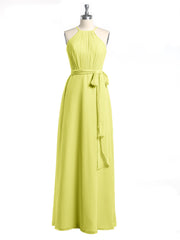 Full Length Chiffon Gowns Halter Neck with Bow-Daffodil