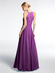 Keyhole Neckline Halter Circle Skirt Max Dress-Grape