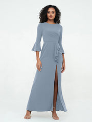 Mermaid Sexy Trumpet Sleeves Dresses with Slit-Dusty Blue