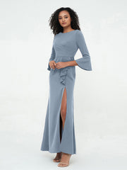 Mermaid Sexy Trumpet Sleeves Dresses with Slit-Dusty Blue
