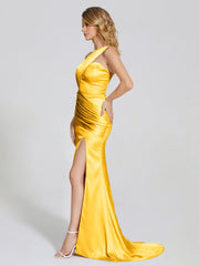 Ruched Soft Satin Prom Dresses