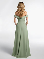 Off-the-Shoulder Circle Skirt Dress with Pockets-Dusty Sage
