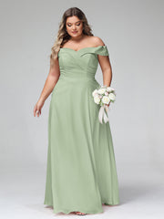 Off-the-Shoulder Circle Skirt Dress with Pockets-Dusty Sage