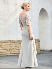 Lace Appliqued Top with Sequins Sheath Dress Silver