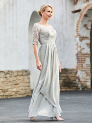 Lace Appliqued Top with Sequins Sheath Dress Silver