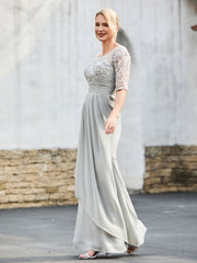 Lace Appliqued Top with Sequins Sheath Dress Silver
