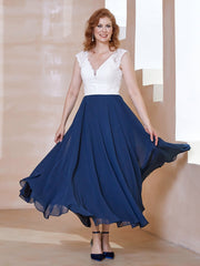 Deep V Neck Sleeveless Chiffon Dress With Pockets Dark Navy