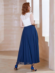 Deep V Neck Sleeveless Chiffon Dress With Pockets Dark Navy