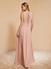 Plunging V-neck Ruffles Pleated Dress With Silt Dusty Rose