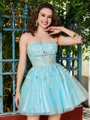 Strapless Transparent Top Sleeveless Short Dress Spa