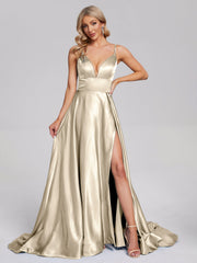 Pretty Soft Satin Long Prom Dresses
