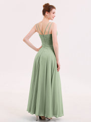 Long Bridesmaid Dresses with Pleated Bodice-Dusty Sage