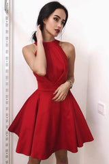 Jewel Satin Red Short Simple Homecoming Party Dresss HD0037
