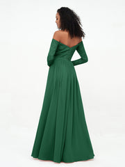 Off Shoulder Lace Top Long Sleeves Dresses-Dark Green