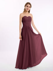 Sweetheart Neck Strapless Chiffon Dresses-Cabernet