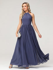 Halter High Neck Chiffon Bridesmaid Dress-Stormy