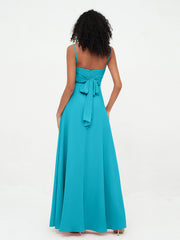 Spaghetti Straps Chiffon Dresses with Sweetheart-Jade