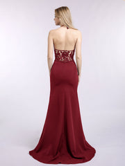 Halter Mermaid Sexy Dress with Slit-Burgundy