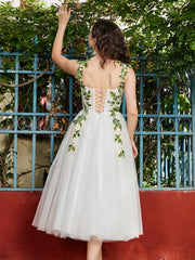 Corset Top A-Line Prom Dress with Flower Appliques Ivory