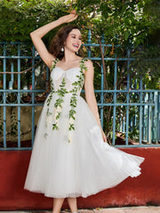 Corset Top A-Line Prom Dress with Flower Appliques Ivory