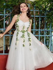 Corset Top A-Line Prom Dress with Flower Appliques Ivory