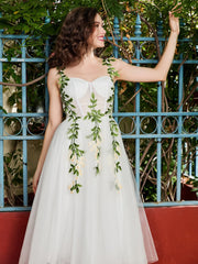 Corset Top A-Line Prom Dress with Flower Appliques Ivory