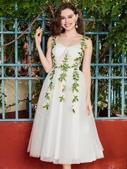 Corset Top A-Line Prom Dress with Flower Appliques Ivory