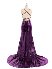 Backless Mermaid Sequins Gown with Train-Grape