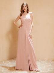 V-neck Floor-length Dress With Silt Dusty Rose