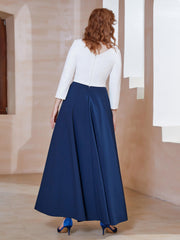 Elegant Scoop Neckline Tea-Length Dress Dark Navy