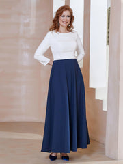 Elegant Scoop Neckline Tea-Length Dress Dark Navy