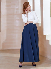 Elegant Scoop Neckline Tea-Length Dress Dark Navy