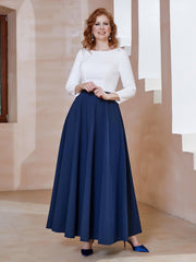 Elegant Scoop Neckline Tea-Length Dress Dark Navy