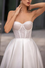 A line Sweetheart Simple Satin Wedding Dress Bridal Dress