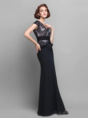 Mother of the Bride Dress Vintage Inspired V Neck Floor Length Chiffon Lace Short Sleeve with Ruched Beading
