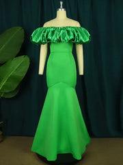 Green Off-The-Shoulder Mermaid Long Prom Dress Wedding Guest Dress Elegant Evening Dress Wholesale
