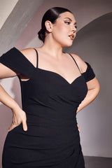Cinderella Divine KV1057C Off Shoulder Long Plus Size Evening Dress