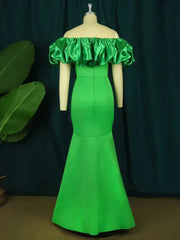 Green Off-The-Shoulder Mermaid Long Prom Dress Wedding Guest Dress Elegant Evening Dress Wholesale