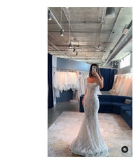 White Strapless Appliques Lace Mermaid Elegant Wedding Dress Floor Length Charming Wholesale