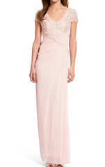 Sleeves V Neck Lace Chiffon Mother of the Brides Dress