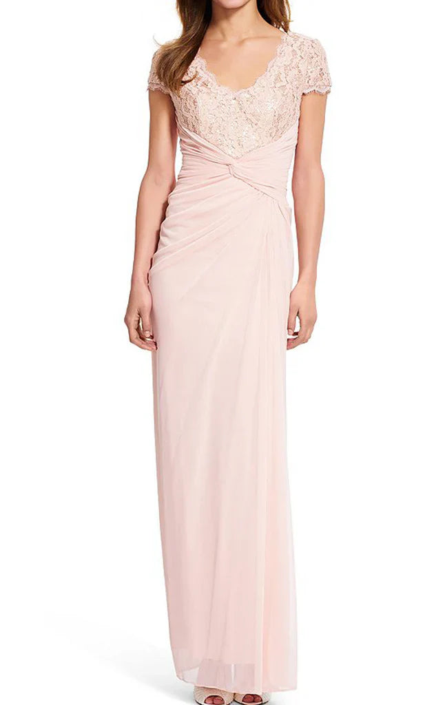Sleeves V Neck Lace Chiffon Mother of the Brides Dress