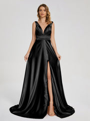 Sweep Train Long Soft Satin Dresses