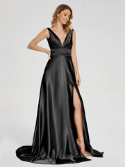 Sweep Train Long Soft Satin Dresses