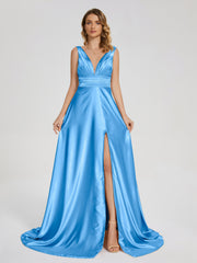 Sweep Train Long Soft Satin Dresses