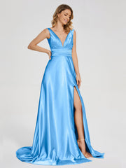 Sweep Train Long Soft Satin Dresses