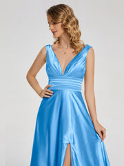 Sweep Train Long Soft Satin Dresses