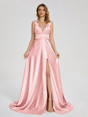 Sweep Train Long Soft Satin Dresses