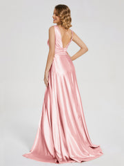 Sweep Train Long Soft Satin Dresses