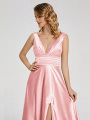 Sweep Train Long Soft Satin Dresses